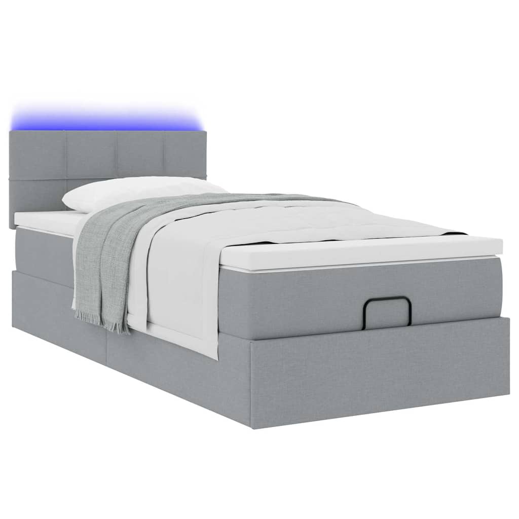 vidaXL Οθωμανικό κρεβάτι με στρώμα & LEDs Ανοιχτό γκρι Ύφασμα