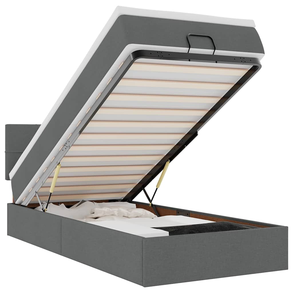 vidaXL Οθωμανικό κρεβάτι με στρώμα & LEDs Σκούρο γκρι ύφασμα 100x200cm