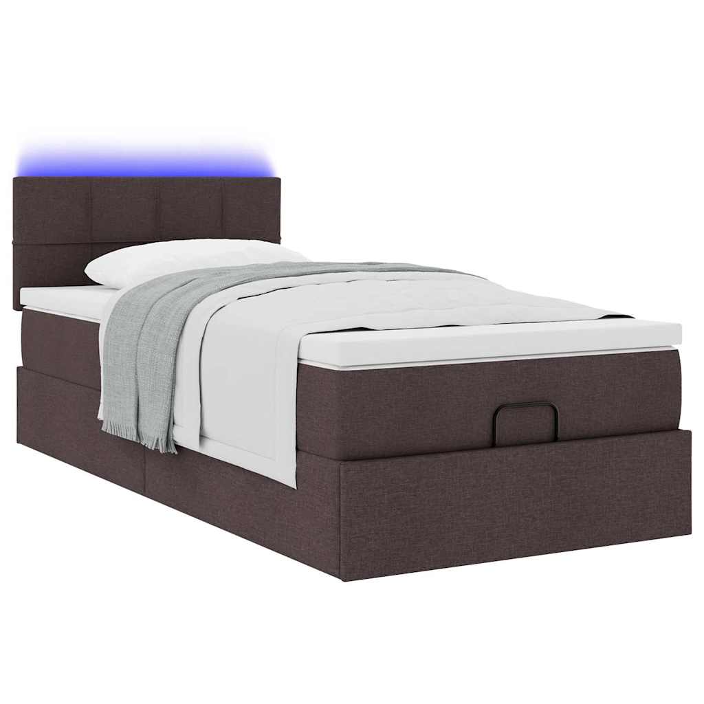 vidaXL Οθωμανικό κρεβάτι με στρώμα & LEDs Σκούρο καφέ 100x200cm Ύφασμα