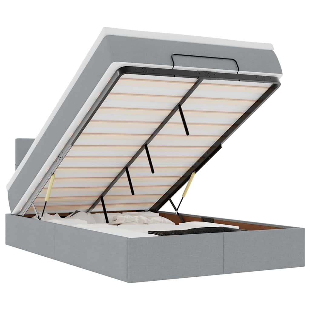 vidaXL Οθωμανικό κρεβάτι με στρώμα & LEDs Ανοιχτό γκρι Ύφασμα