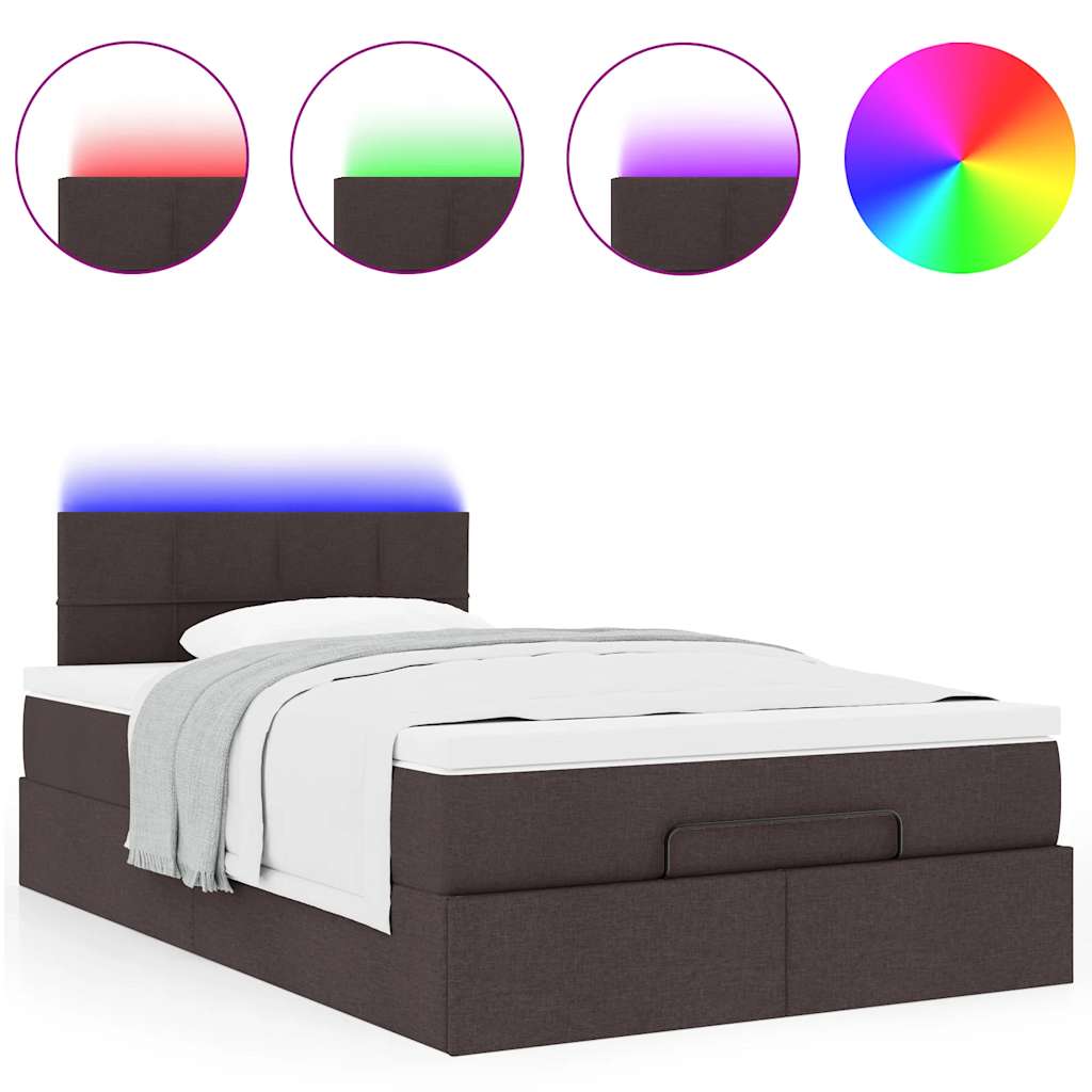vidaXL Οθωμανικό κρεβάτι με στρώμα & LEDs Σκούρο καφέ 120x190cm ύφασμα
