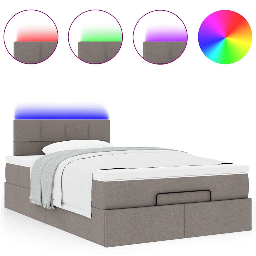 vidaXL Οθωμανικό κρεβάτι με στρώμα & LEDs Taupe 120x190cm ύφασμα