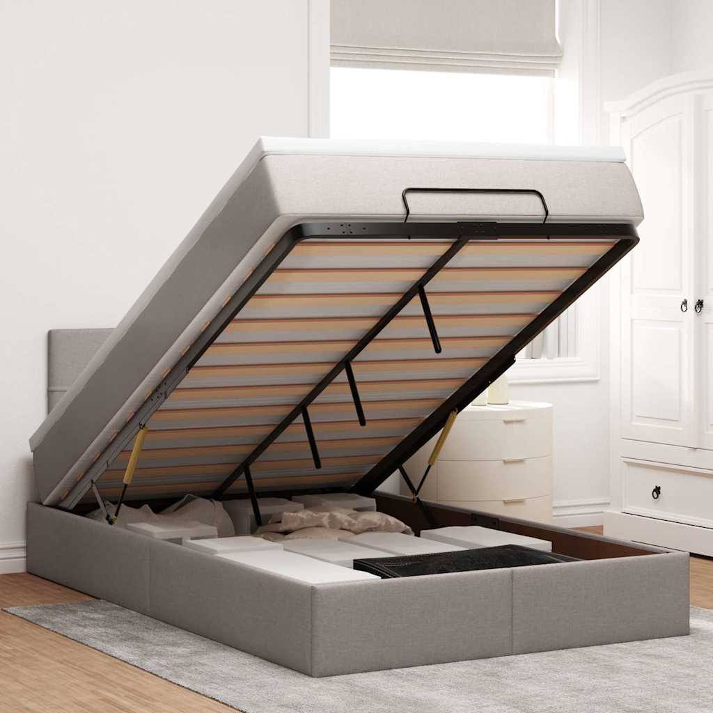 vidaXL Οθωμανικό κρεβάτι με στρώμα & LEDs Taupe 120x190cm ύφασμα