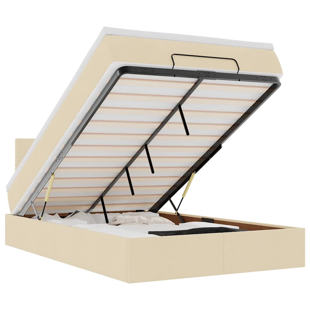 vidaXL Οθωμανικό κρεβάτι με στρώμα & LEDs Cream 120x190cm ύφασμα