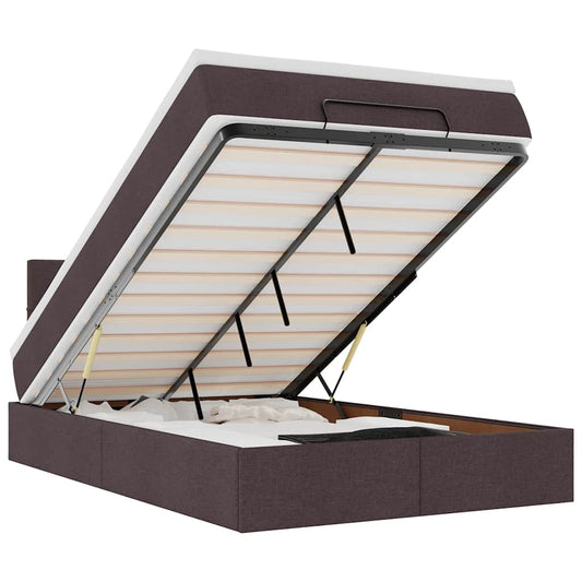 vidaXL Οθωμανικό κρεβάτι με στρώμα & LEDs Σκούρο καφέ 120x200cm Ύφασμα