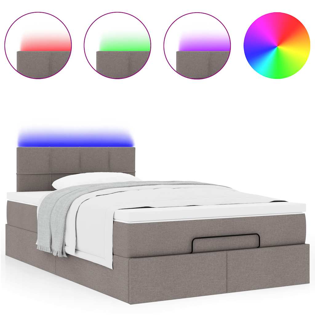 vidaXL Οθωμανικό κρεβάτι με στρώμα & LEDs Taupe 120x200cm ύφασμα