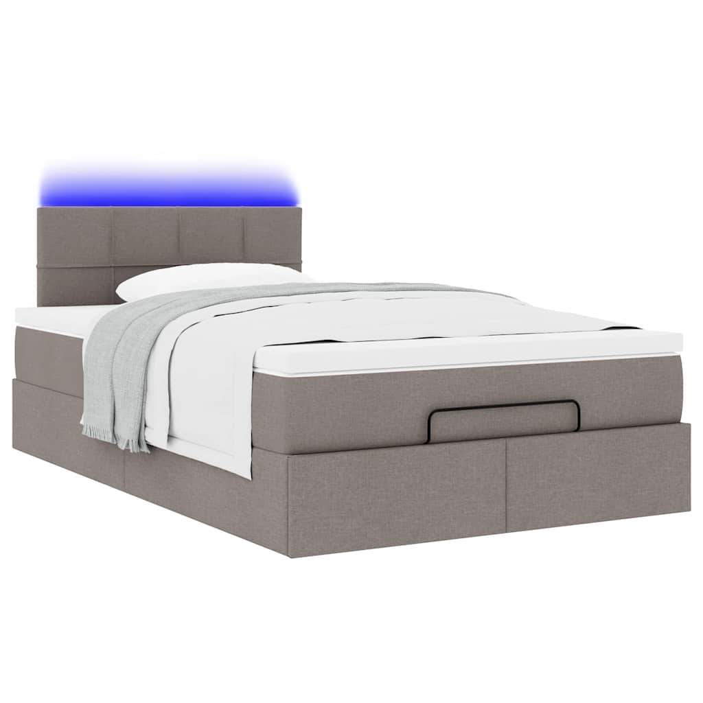 vidaXL Οθωμανικό κρεβάτι με στρώμα & LEDs Taupe 120x200cm ύφασμα