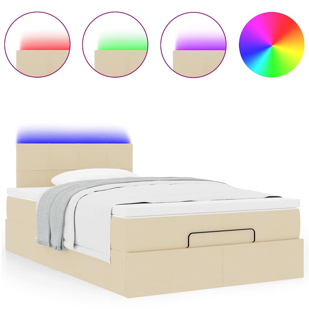 vidaXL Οθωμανικό κρεβάτι με στρώμα & LEDs Cream 120x200cm ύφασμα