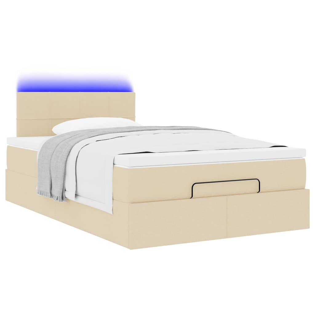 vidaXL Οθωμανικό κρεβάτι με στρώμα & LEDs Cream 120x200cm ύφασμα