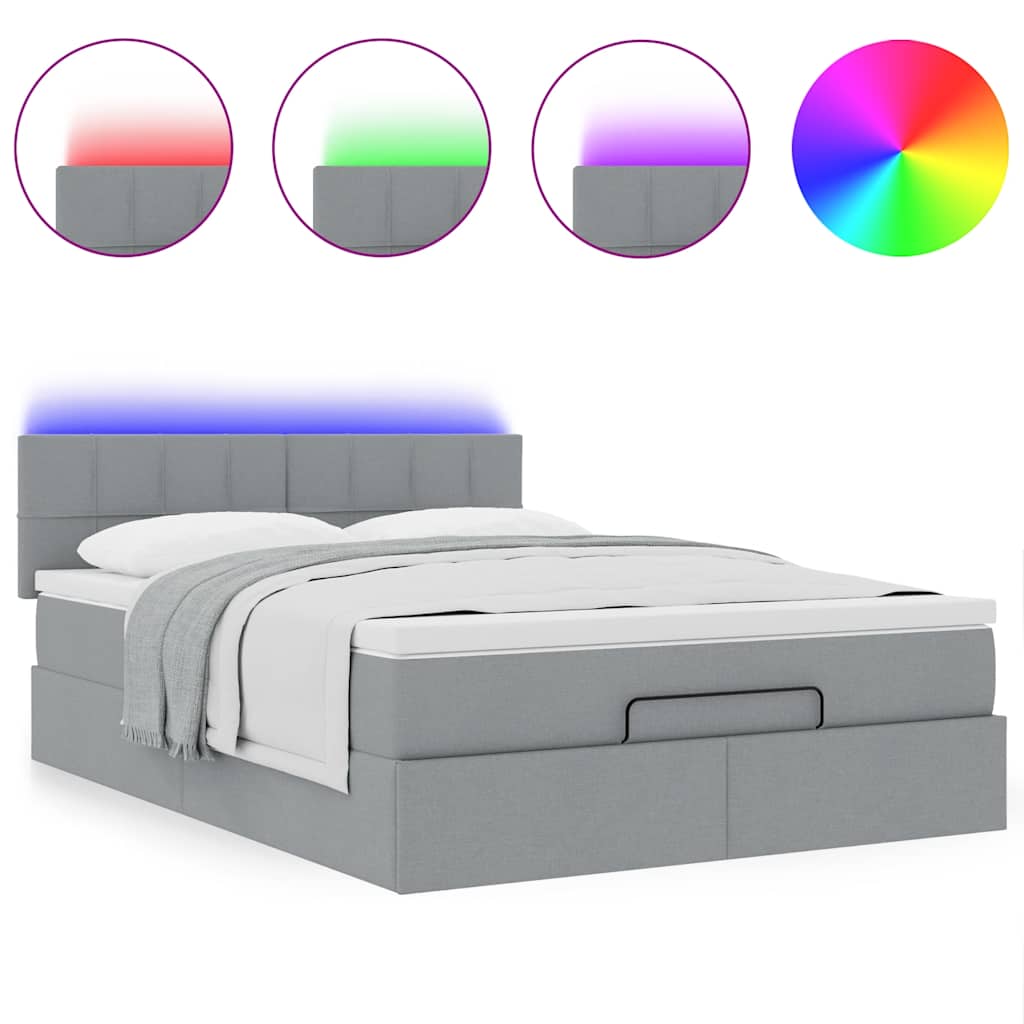 vidaXL Οθωμανικό κρεβάτι με στρώμα&LEDs Ανοιχτό γκρι 140x190cm Ύφασμα