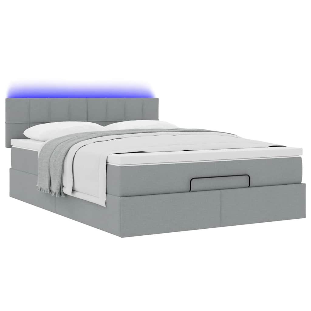 vidaXL Οθωμανικό κρεβάτι με στρώμα&LEDs Ανοιχτό γκρι 140x190cm Ύφασμα