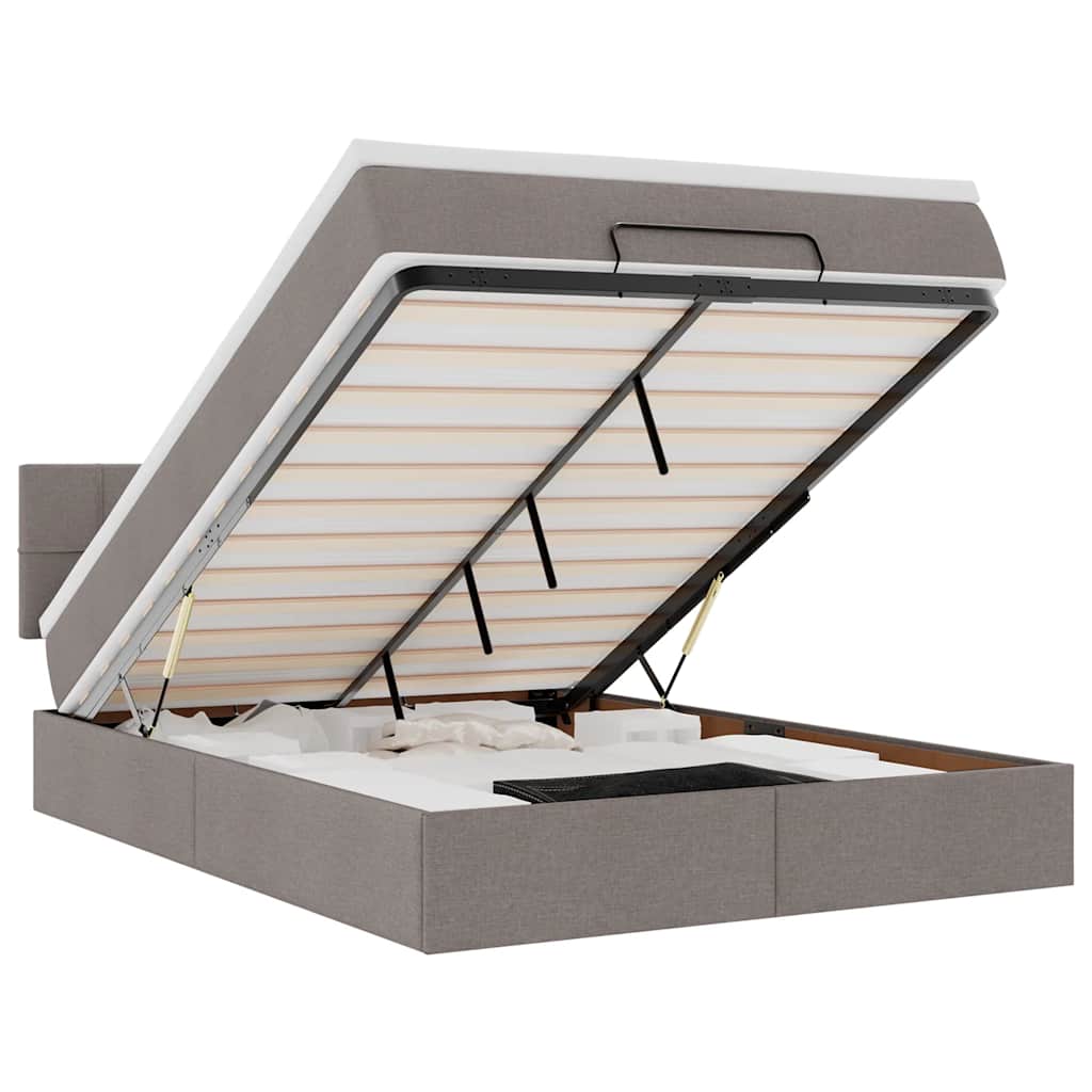 vidaXL Οθωμανικό κρεβάτι με στρώμα & LEDs τεφρόχρουν χρώμα Ύφασμα