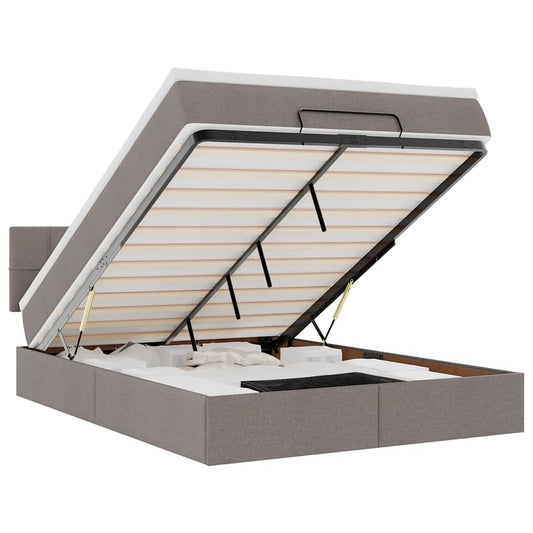 vidaXL Οθωμανικό κρεβάτι με στρώμα & LEDs τεφρόχρουν χρώμα Ύφασμα