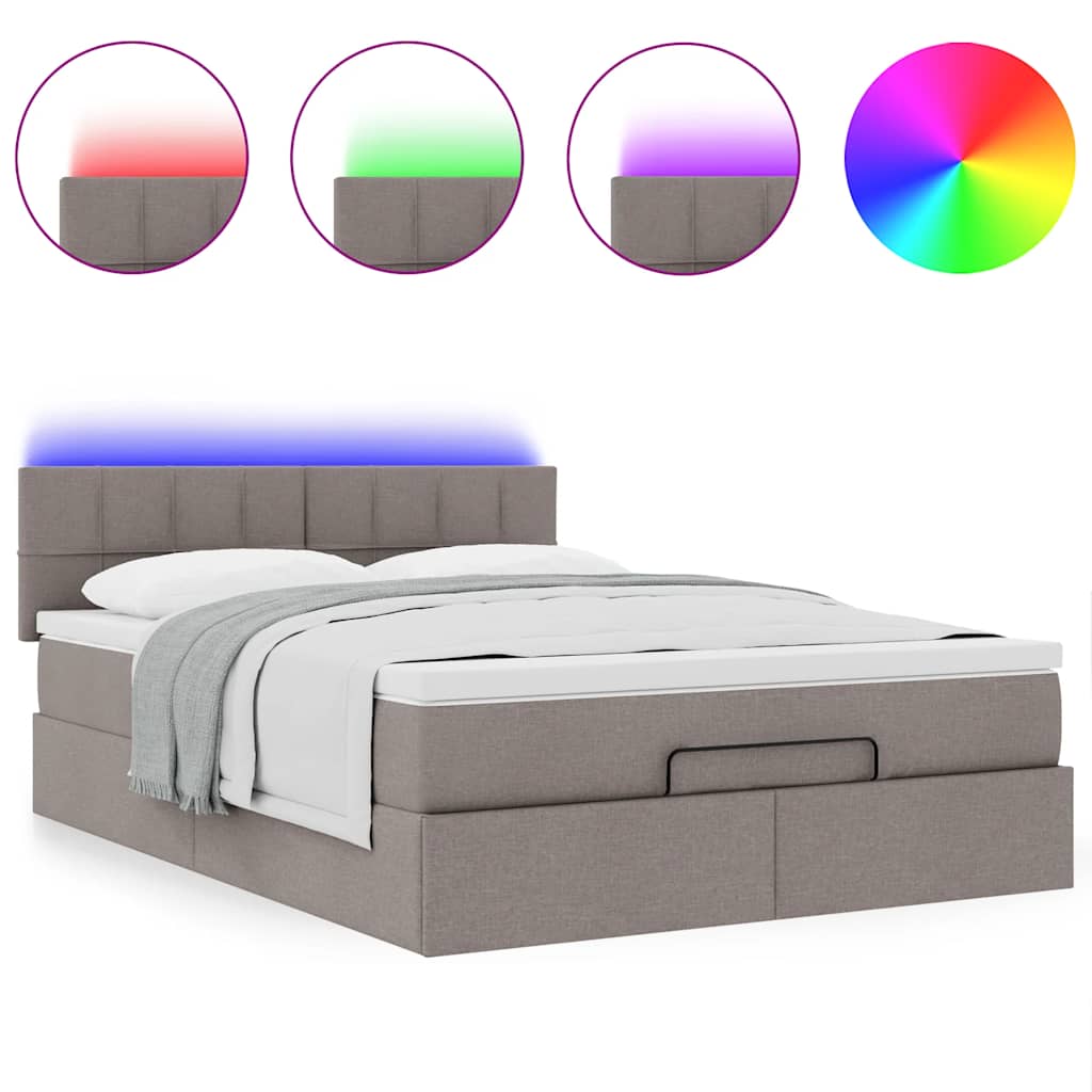 vidaXL Οθωμανικό κρεβάτι με στρώμα & LEDs τεφρόχρουν χρώμα Ύφασμα