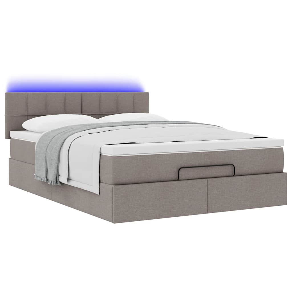 vidaXL Οθωμανικό κρεβάτι με στρώμα & LEDs τεφρόχρουν χρώμα Ύφασμα