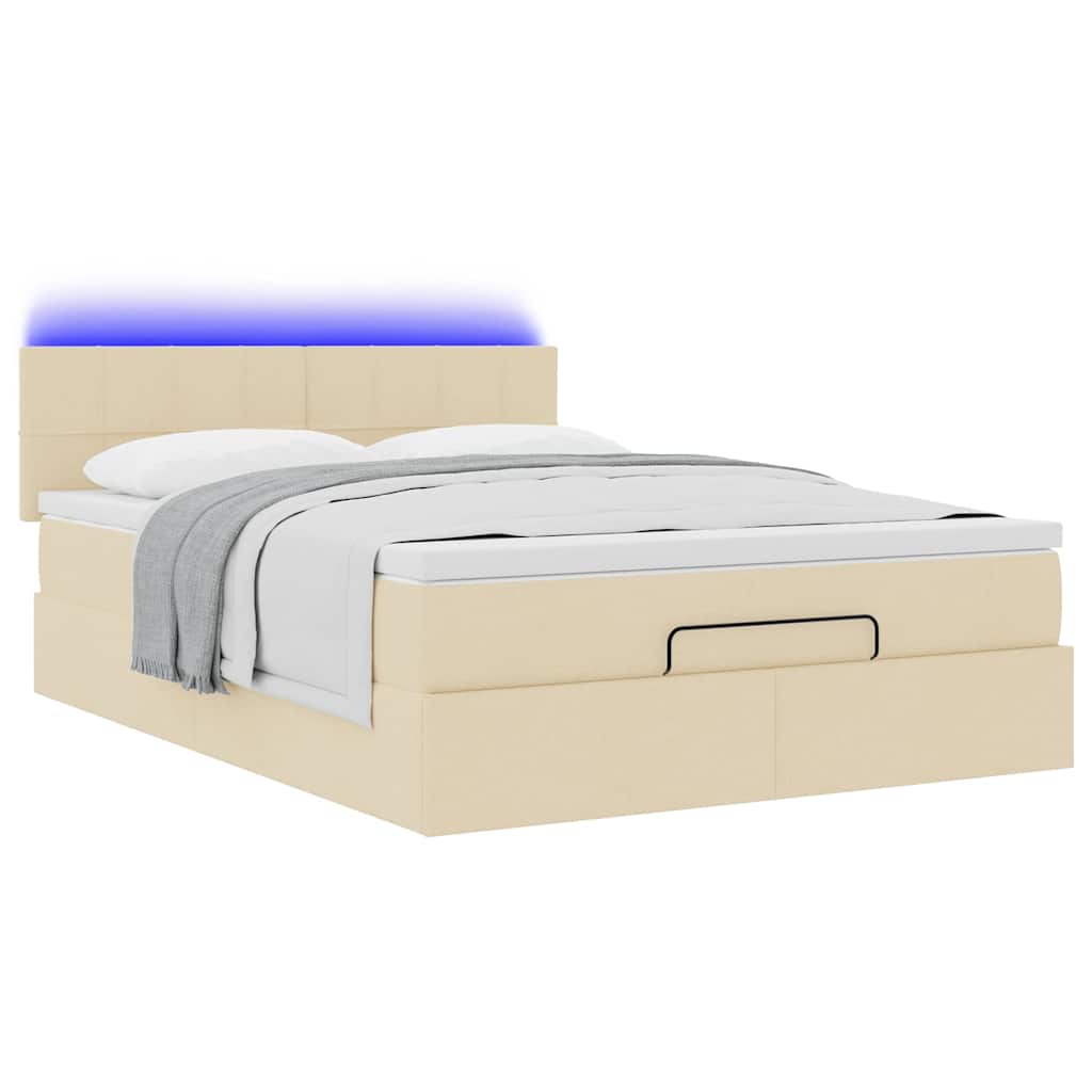 vidaXL Οθωμανικό κρεβάτι με στρώμα & LEDs Cream 140x190cm Ύφασμα