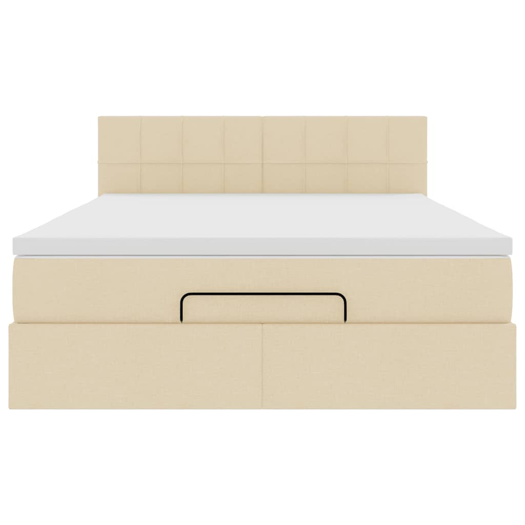 vidaXL Οθωμανικό κρεβάτι με στρώμα & LEDs Cream 140x190cm Ύφασμα