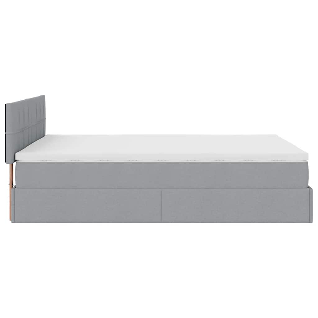 vidaXL Οθωμανικό κρεβάτι με στρώμα & LEDs Ανοιχτό γκρι ύφασμα