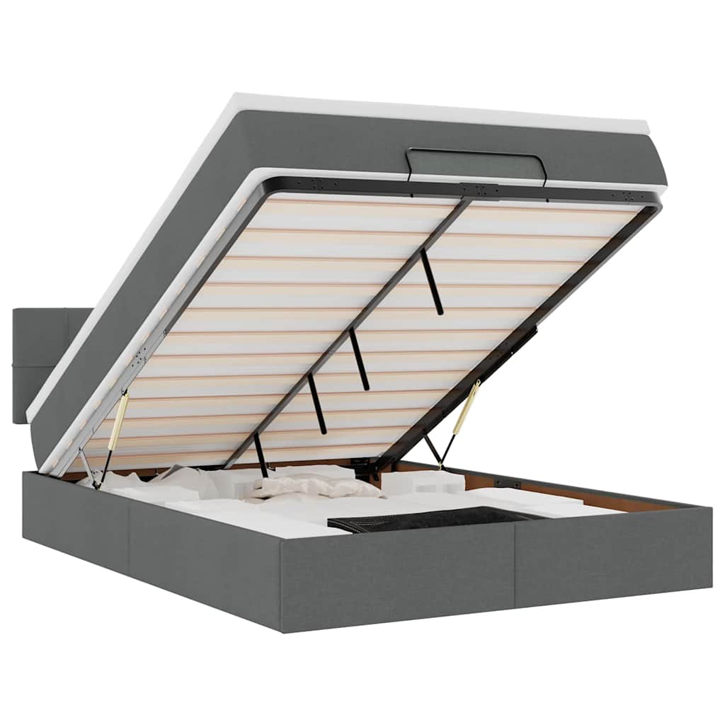 vidaXL Οθωμανικό κρεβάτι με στρώμα & LEDs Μαύρο 140x200 cm Ύφασμα