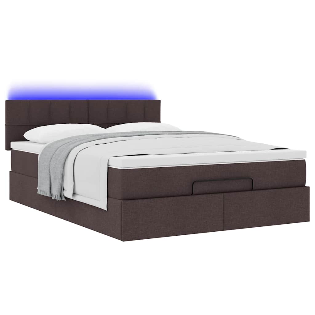 vidaXL Οθωμανικό κρεβάτι με στρώμα & LEDs Σκούρο καφέ 140x200cm ύφασμα