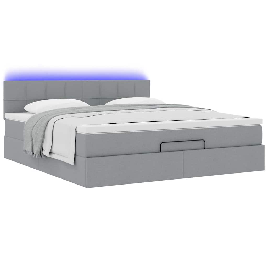 vidaXL Οθωμανικό κρεβάτι με στρώμα&LEDs Ανοιχτό γκρι 160x200cm Ύφασμα