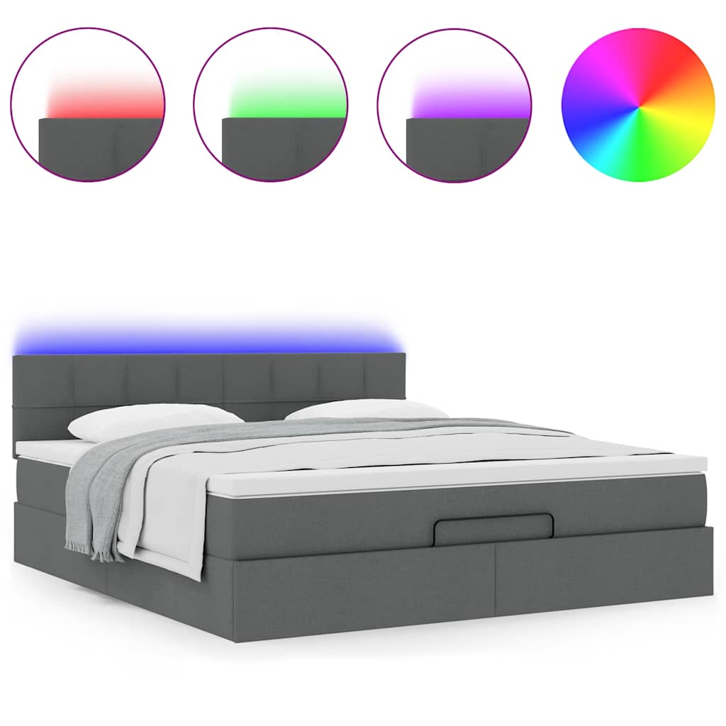 vidaXL Οθωμανικό κρεβάτι με στρώμα & LEDs Σκούρο γκρι 160x200cm ύφασμα