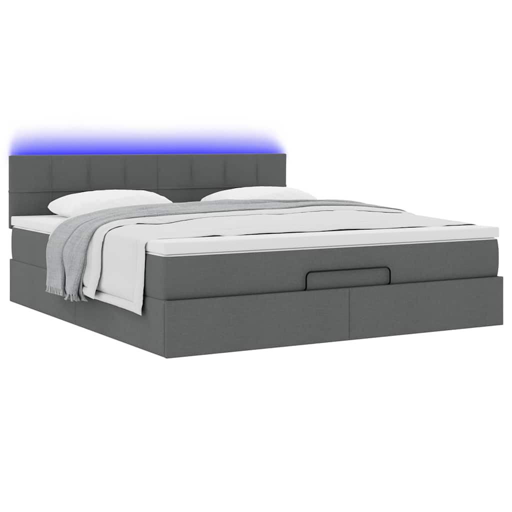 vidaXL Οθωμανικό κρεβάτι με στρώμα & LEDs Σκούρο γκρι 160x200cm ύφασμα