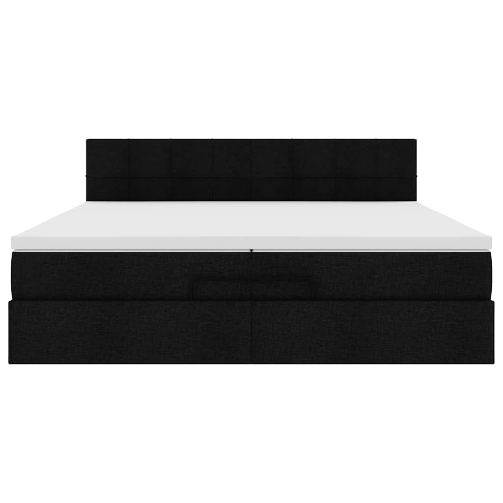 vidaXL Οθωμανικό κρεβάτι με στρώματα & LEDs Μαύρο 200x200cm ύφασμα