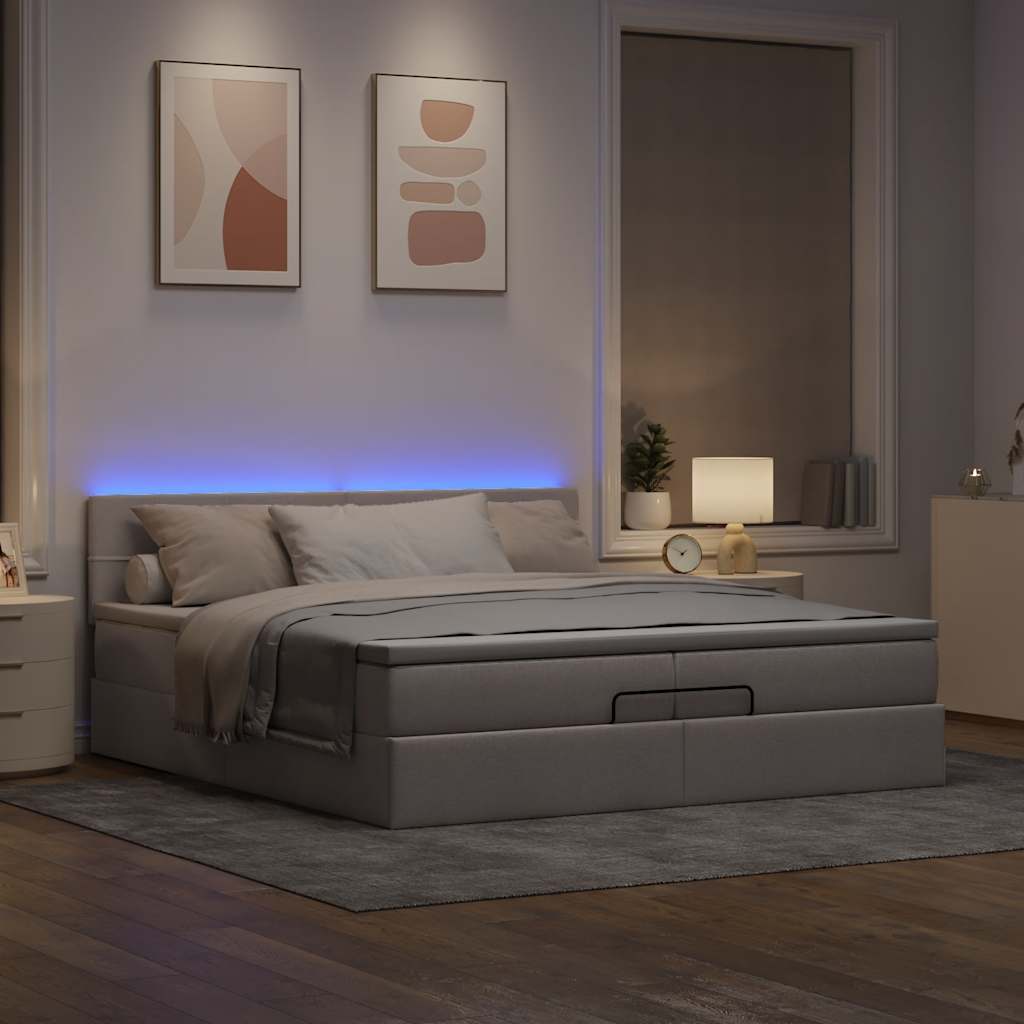vidaXL Οθωμανικό κρεβάτι με στρώματα & LEDs Taupe 200x200cm ύφασμα