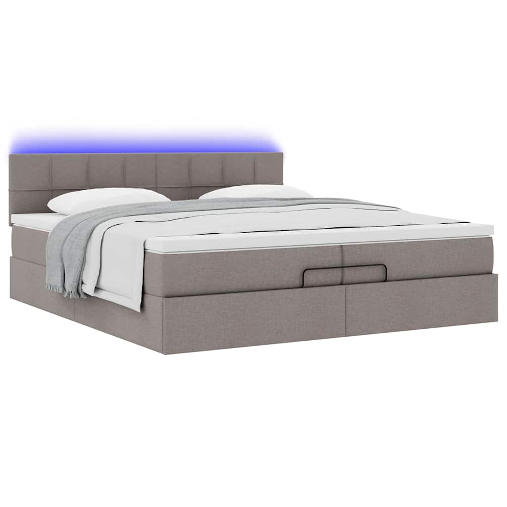 vidaXL Οθωμανικό κρεβάτι με στρώματα & LEDs Taupe 200x200cm ύφασμα