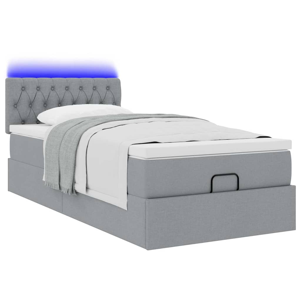vidaXL Οθωμανικό κρεβάτι με στρώμα & LEDs Ανοιχτό γκρι 80x200cm ύφασμα