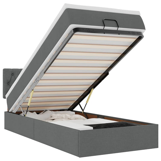 vidaXL Οθωμανικό κρεβάτι με στρώμα & LEDs Σκούρο γκρι 80x200cm ύφασμα