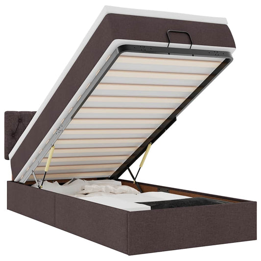 vidaXL Οθωμανικό κρεβάτι με στρώμα & LEDs Σκούρο καφέ 80x200cm ύφασμα