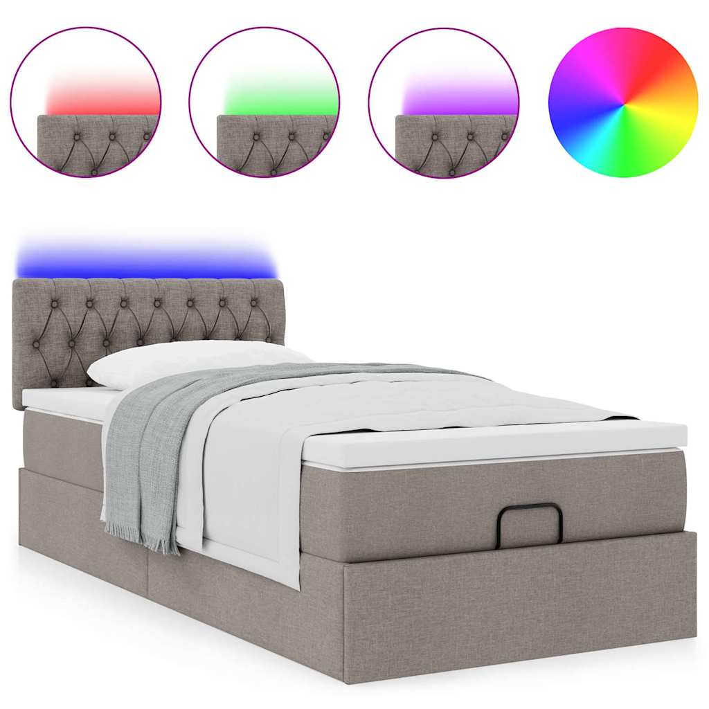 vidaXL Οθωμανικό κρεβάτι με στρώμα & LEDs Taupe 80x200cm ύφασμα