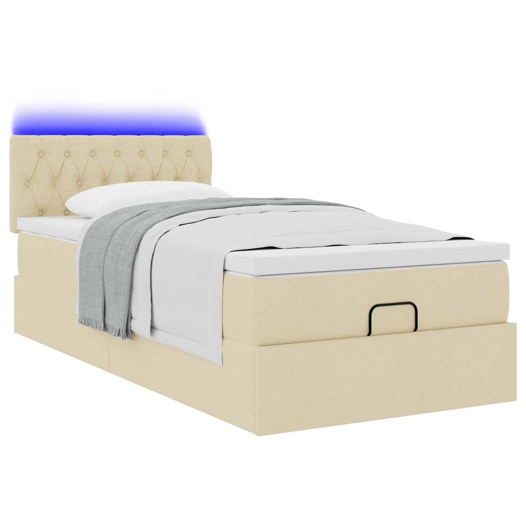 vidaXL Οθωμανικό κρεβάτι με στρώμα & LEDs Cream 80x200cm ύφασμα