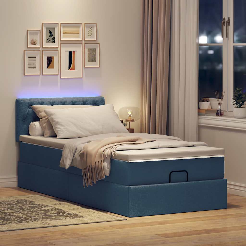 vidaXL Κρεβάτι-Μονό κρεβάτι με στρώμα και LED Μπλε 80x200 εκ. από ύφασμα