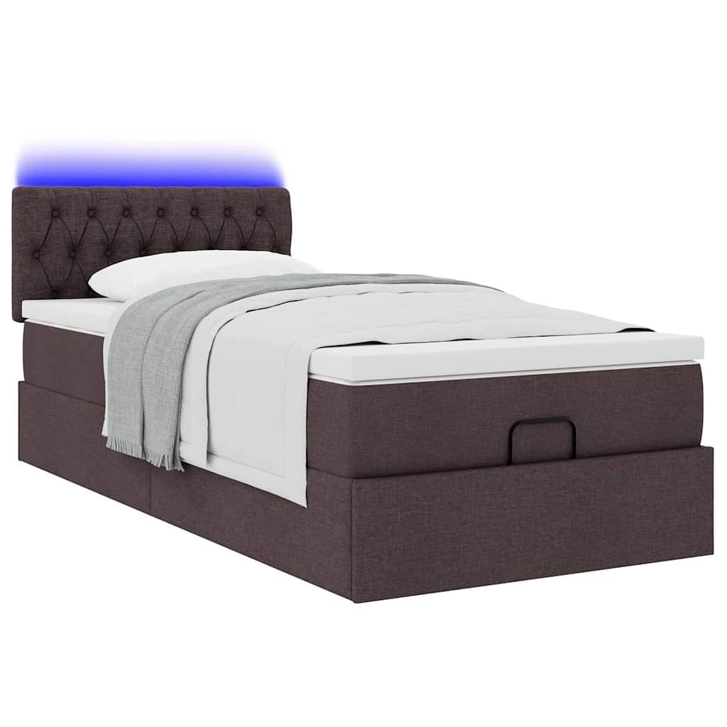 vidaXL Οθωμανικό κρεβάτι με στρώμα & LEDs Σκούρο καφέ 90x190cm ύφασμα