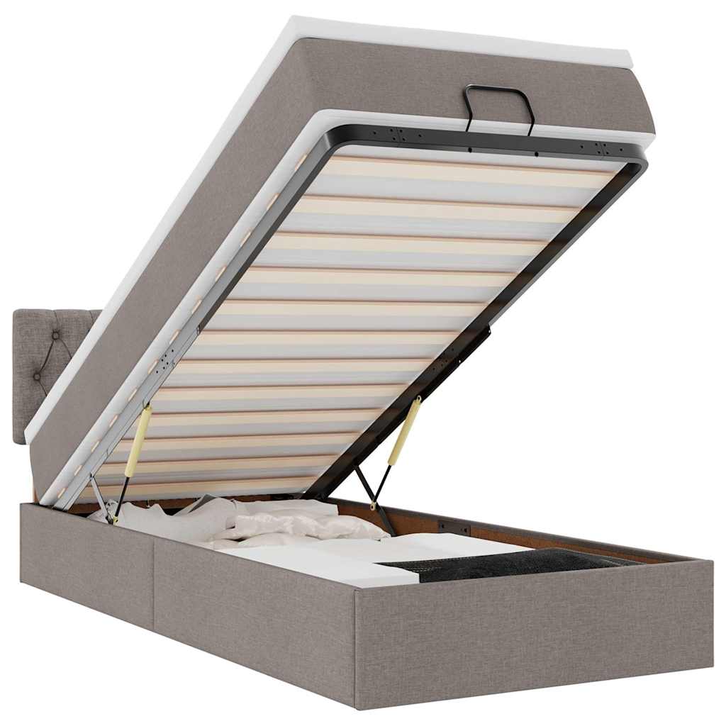 vidaXL Οθωμανικό κρεβάτι με στρώμα & LEDs Taupe 90x190cm ύφασμα