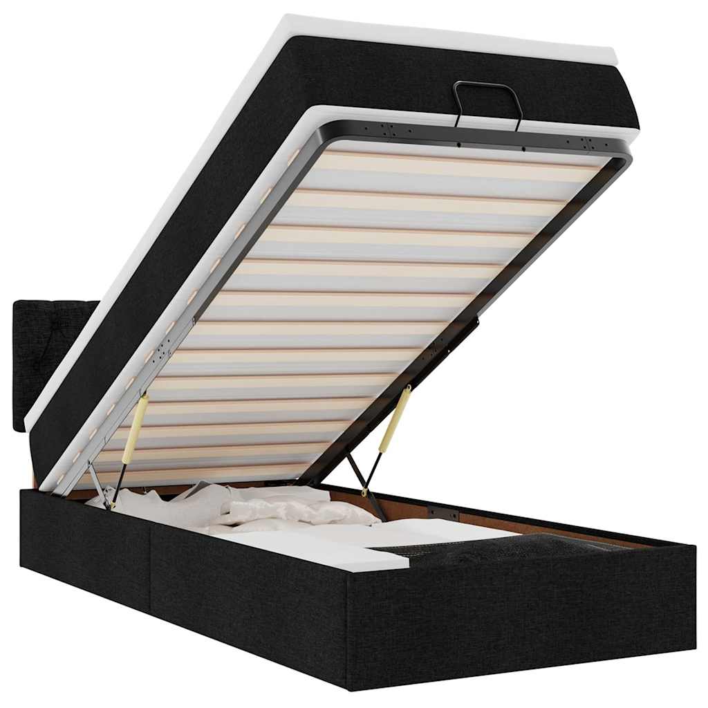 vidaXL Οθωμανικό κρεβάτι με στρώμα & LEDs Μαύρο 90x200 cm Ύφασμα