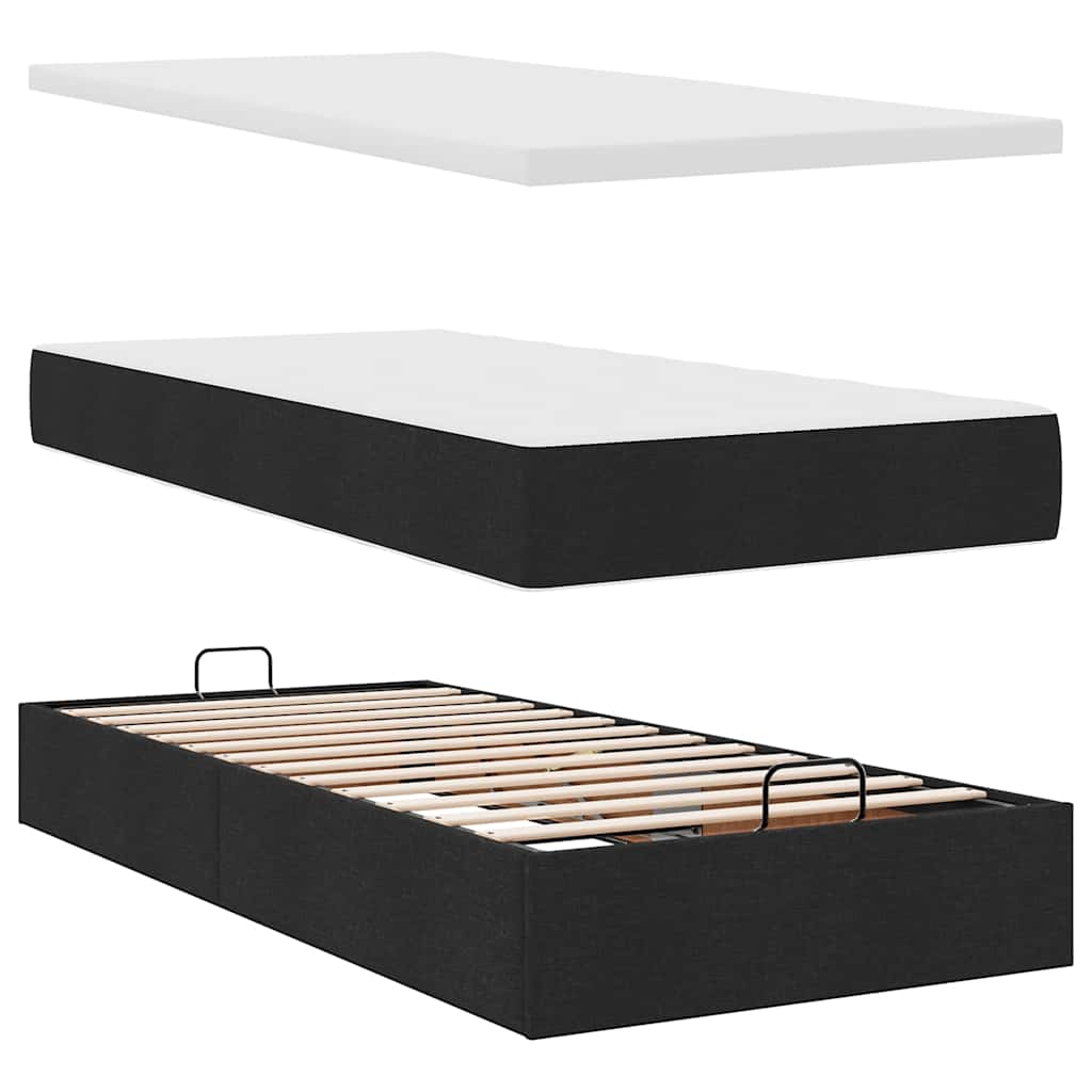 vidaXL Οθωμανικό κρεβάτι με στρώμα & LEDs Μαύρο 90x200 cm Ύφασμα