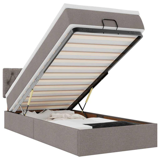 vidaXL Οθωμανικό κρεβάτι με στρώμα & LEDs Taupe 90x200 cm ύφασμα