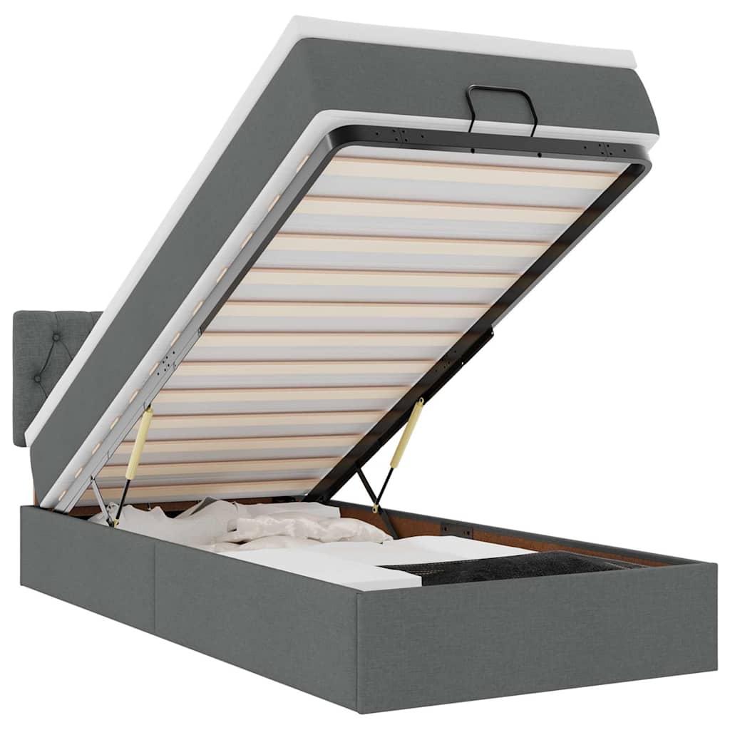 vidaXL Οθωμανικό κρεβάτι με στρώμα & LEDs Σκούρο γκρι ύφασμα 100x200cm