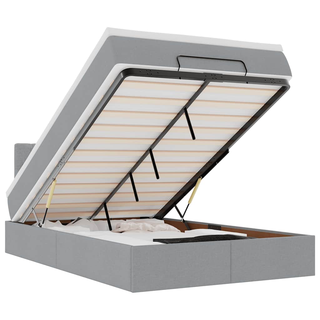 vidaXL Οθωμανικό κρεβάτι με στρώμα & LEDs Ανοιχτό γκρι Ύφασμα