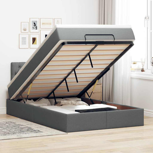 vidaXL Οθωμανικό κρεβάτι με στρώμα & LEDs Σκούρο γκρι 120x190cm Ύφασμα