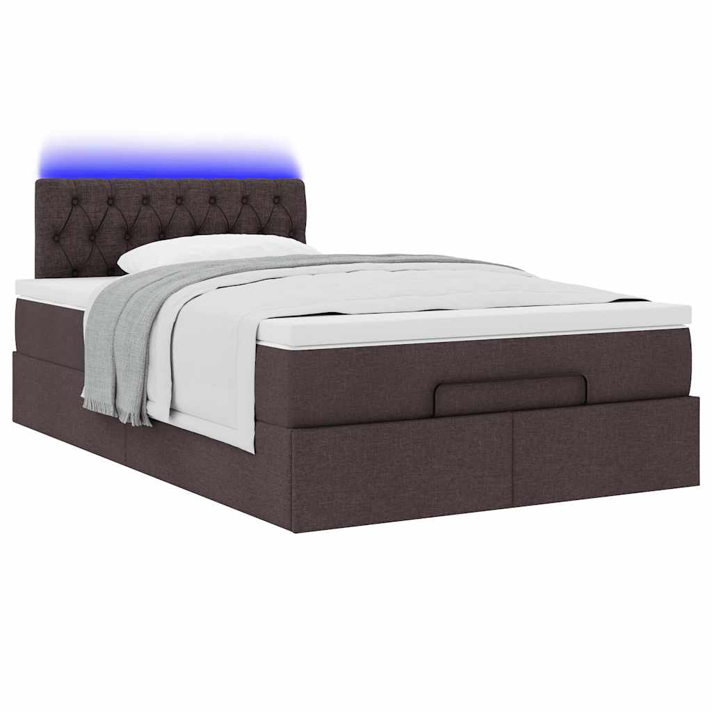 vidaXL Οθωμανικό κρεβάτι με στρώμα & LEDs Σκούρο καφέ 120x190cm ύφασμα