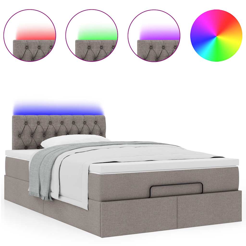 vidaXL Οθωμανικό κρεβάτι με στρώμα & LEDs Taupe 120x190cm ύφασμα