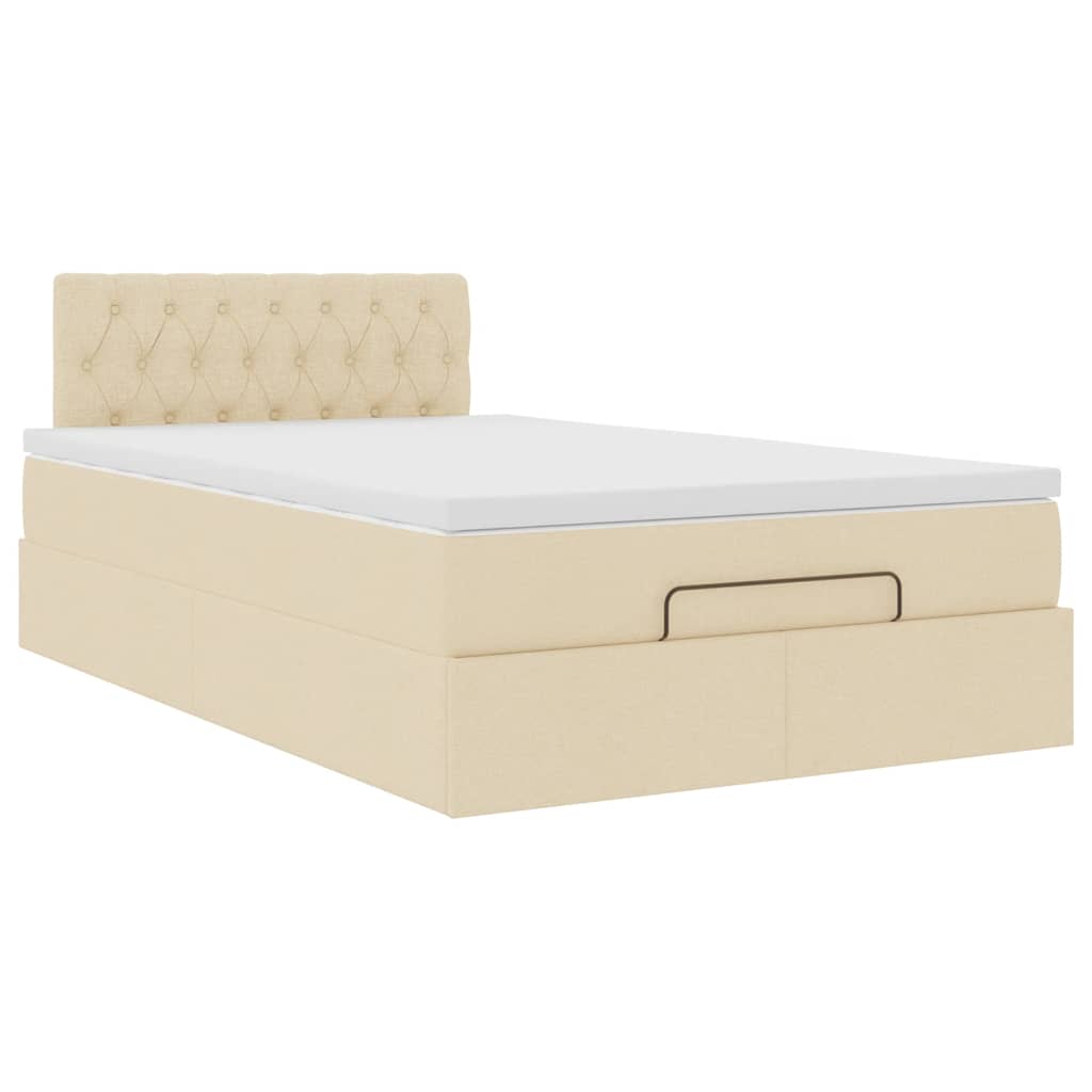 vidaXL Οθωμανικό κρεβάτι με στρώμα & LEDs Cream 120x190cm ύφασμα