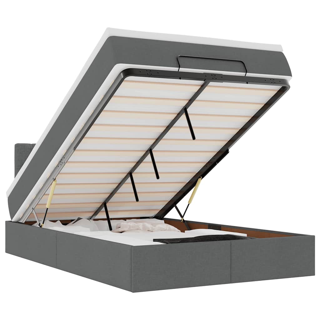 vidaXL Οθωμανικό κρεβάτι με στρώμα & LEDs Σκούρο γκρι 120x200cm Ύφασμα