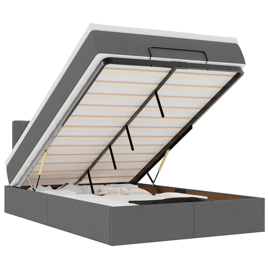 vidaXL Οθωμανικό κρεβάτι με στρώμα & LEDs Σκούρο γκρι 120x200cm Ύφασμα