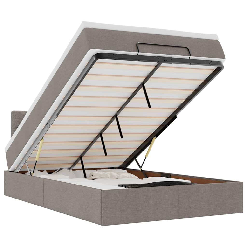vidaXL Οθωμανικό κρεβάτι με στρώμα & LEDs Taupe 120x200cm ύφασμα
